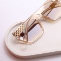 Peach Square Design Side Golden Sunglasses For Women. 