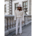 Women Crop Pea Coat Wool Blend Office Work Lapel Collar Short Winter Jacket Trench Coat White L. 