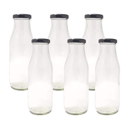 Glass Milk / Water Bottle 300 ml  Set Of 3 Pieces Bottles with Metal Lid