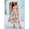 Women'S Summer Wrap Maxi Dress Floral V Neck Short Sleeve Wedding Guest Party Casual Dress. 