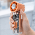 Portable 100 Gears Mini Pocket Turbo Fan Transparent Body Rechargeable Handheld Fan Adjustable Speeds with LED Light Neck Hanging Small Fan Summer. 