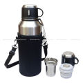 2 Liters Large Stainless Steel Vacuum Flask Thermos Water Bottle - Keeps Hot & Cold 18 Hours - With Steel Tea Infuser, Cup Lid & Carrying Pouch - Premium Travel Insulated Jug. 