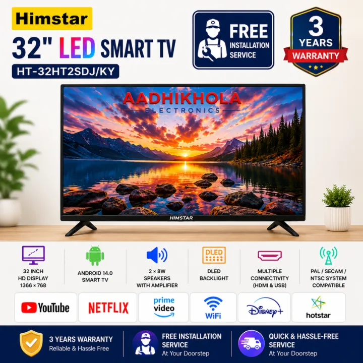 Himstar%2032%20Inch%20Full%20HD%20Smart%20LED%20TV%20HT%2032HT2SDJ%20KY%20Wi%20Fi%20Bluetooth%20Android%2014%20Frameless%20Boom%20Sound%20A%20Plus%20Panel%20Warranty%20-%20Image%203
