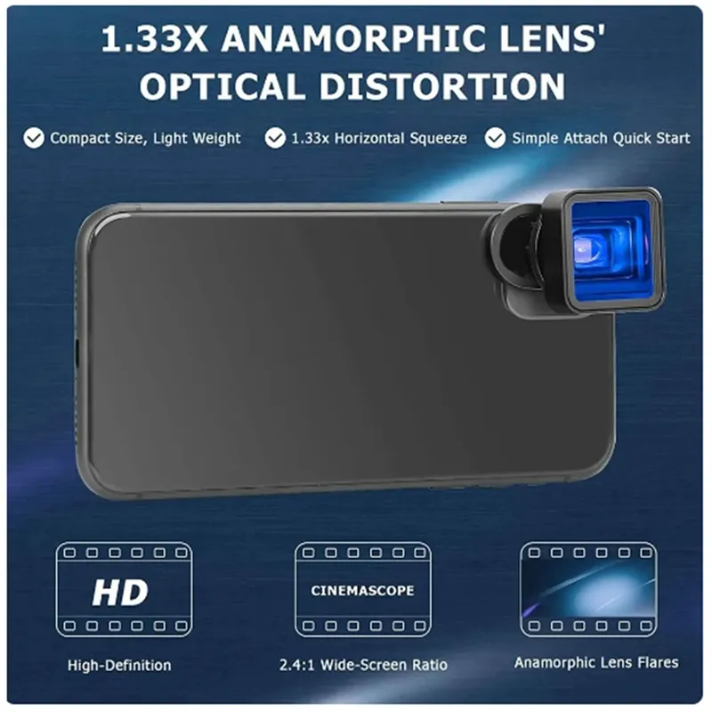 Black 1.33X Anamorphic Lens Filmmaking Phone Camera Lens Mobile