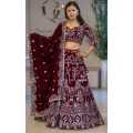 Bridal Lehenga Choli - Velvet Silver Thread And Siquence Embroidery Design -For Women. 