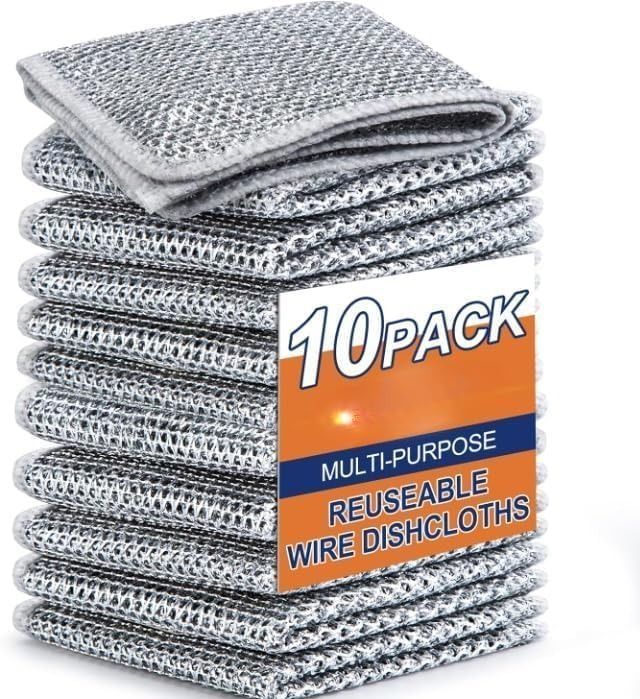 Pack of 10pc Multipurpose Wire Dishwashing Rags for Wet and Dry Stainless Steel Scrubber Non-Scratch Wire Dishcloth for Washing Dishes Sinks Counters Easy Rinsing Machine Washable