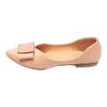 Peach Rectangle Buckle Design Closed Shoes For Women. 