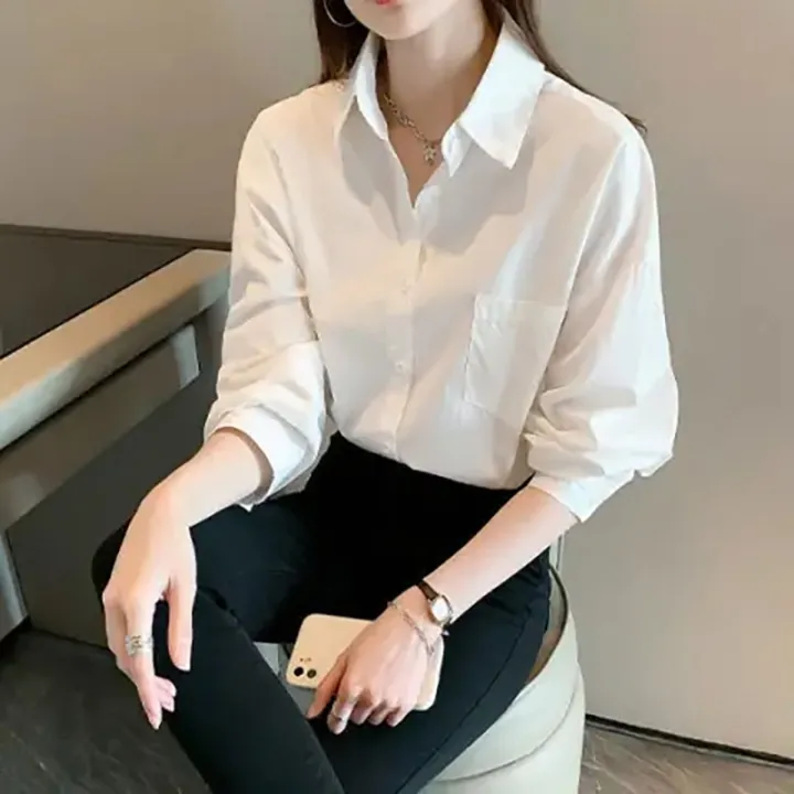 White%20shirt%20women's%202025%20new%20Korean%20version%20of%20the%20design%20sense%20niche%20foreign%20style%20top%20to%20wear%20a%20versatile%20casual%20shirt%20wholesale%20-%20Image%202
