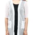 White Net Full Sleeve Pocket Design Outer For Women. 