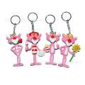8cm Korean Cute Creative Cartoon Naughty Pink Panther Plush Keychain Ring Womens Bag Pendant. 