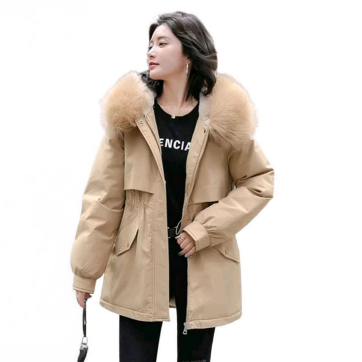 Women's Winter Jacket with Fur Hood, Polyester PU Coated, Zipper Closure, Warm and Stylish, Available in Various Sizes