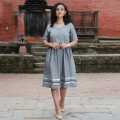 Creative Touch Grey Embroidered Flared A Line Cotton Dress For Women WDR5441. 