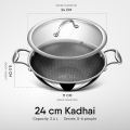 Stahl Triply Non Stick Hybrid Kadhai With Glass Lid, 6324, 24 cm, 2.4 Liters.. 