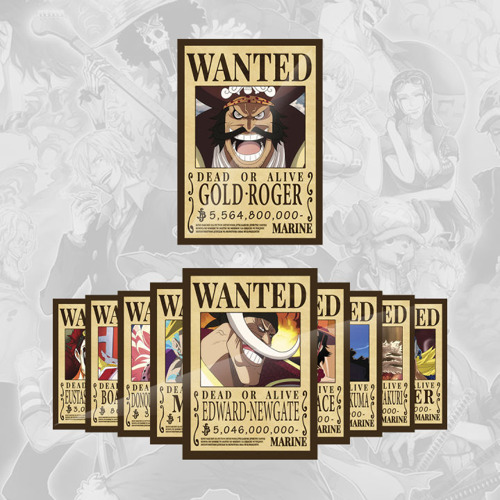 One Piece Anime Bounty Wanted Poster Set Of 10 Gol D Roger Whitebeard Marco Ace Boa Hancock Eustass Captain Kid Kill er Doflamingo Kuma Katakuri