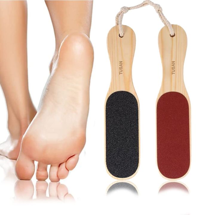 Double Sided Foot File Scrubber Dead Skin & Callus Remover Pedicure Tool with Wooden Handle