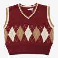 Dark Maroon Sleeveless Woolen Cardigan Sweater For Women. 