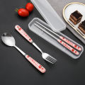 Tableware Ceramic Cute Set Stainless Steel Cutlery Portable Tableware Cartoon Chopsticks Spoon Fork Handle Students. 