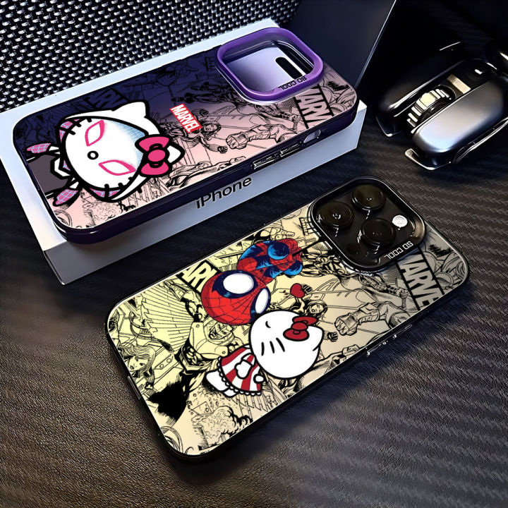 Cute Hello Kitty Kiss Spiderman Case for OPPO Realme 8 10 11 Pro C15 C20 C21Y C31 C33 C35 C53 C55 5G Matte Shockproof Back Cover