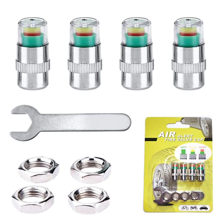 Car Tire Pressure Air Alert Iron Tyre Valve Caps Set of 4 Pcs