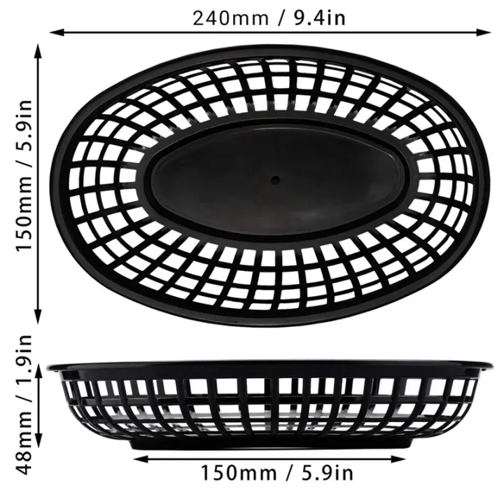 JAERBEE%2048Pcs%20Plastic%20Basket%20Serving%20Tray%20French%20Fries%20Basket%20Oval%20Fast%20Food%20Tray%20Restaurant%20Bar%20Fries%20Food%20Service%20Tray%20Black%20-%20Image%207