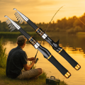 Straight Handle Portable Telescopic Fishing Rod 34cm Storage Ultra Short Mini Fishing Pole .6m-2.1m Length Thin Fishing Hand Pole Stream Lake. 