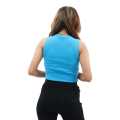 Sky Blue Cotton Round Neck Sleeveless Ribbed Crop Tank Top For Women. 