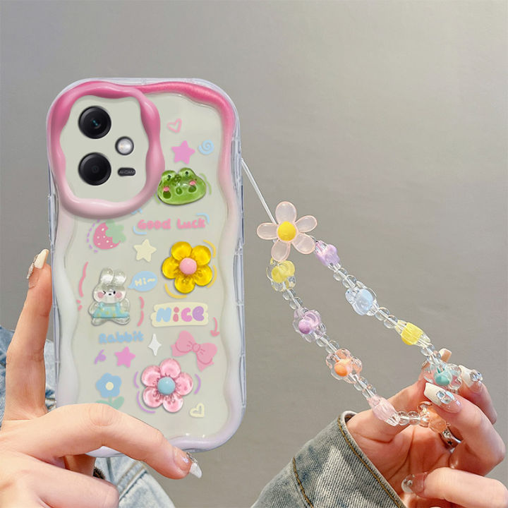 For%20Xiaomi%20Redmi%20Note%2012%20Pro+%205G%20Phone%20Case%203D%20Cute%20Animal%20Cartoon%20Patterns%20+%20Beautiful%20Flower%20Bracelet%20Soft%20Case%20-%20Image%204