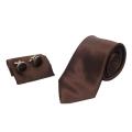 Brown Pattern Printed Neck Tie With Cufflinks For Men. 