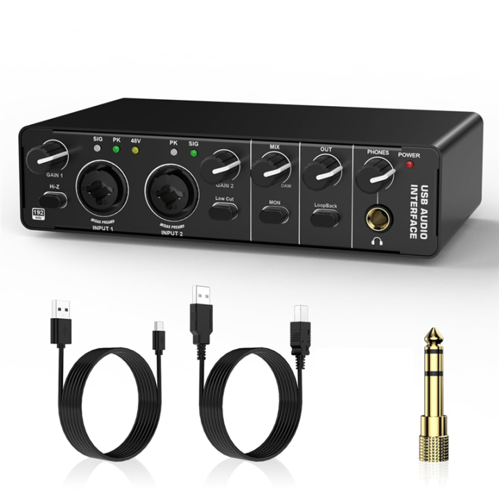 USB Audio Interface,2 In 2 Out Audio Interface With 48V Phantom Power