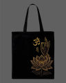 Golden Om Lotus Buddha Hand Printed Tote Bag– Black & White. 