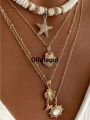 Difutagui New specials 1Pcs/Set Fashionable New Bohemian Style Soft Clay Necklace Profesional Sun Pendant Layered Chain Great for Women's Summer Beach Vacation. 