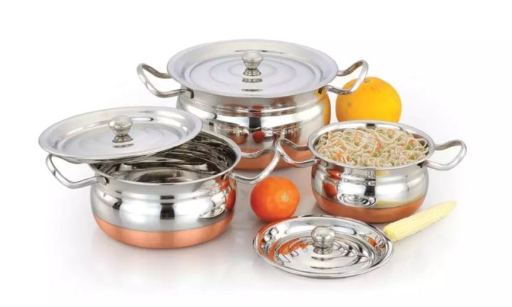 Cooking Handi Ss KAIZEN Stainless Steel Copper Bottom Multipurpose Cook & Serve Handi ...