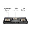 3 Burner Slim Glass Gas Stove with High Flame Forged Brass Burner - Manual Ignition (CT1038SLSQBLFB). 