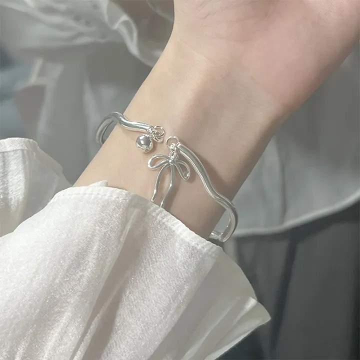 Fashion%20Bowknot%20Bell%20Silver%20Cuff%20Bracelet%20Silver%20Color%20Pendant%20Bangles%20For%20Women%20JIJIN%20-%20Image%203