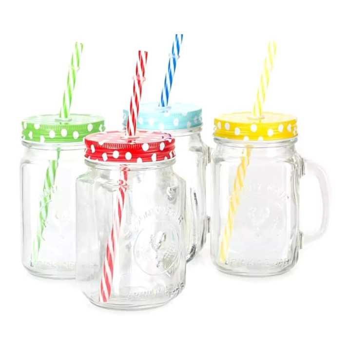 Colorful Glass Mason Jar With Lid Set Of 4