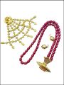 Gold Plated Panchadhatu Traditional Newari Jewelry Set (Nyapu Sikha - 1, Red Beaded Mala With Taayou - 1 and Makasi - 2 pieces) For Women. 