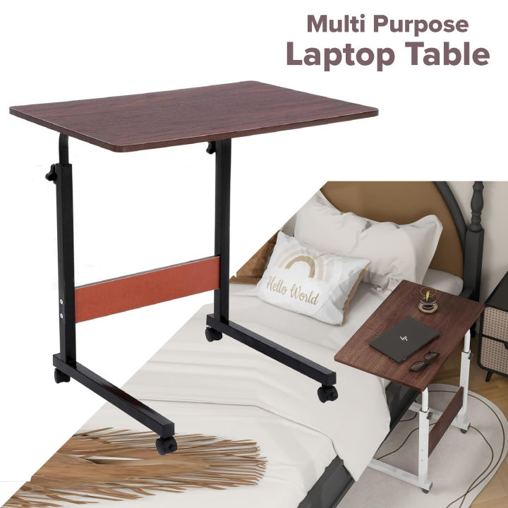 Portable%20Laptop%20Table%20with%20Wheels%20-%2060x40cm%20Adjustable%20Wooden%20Desk,%20Computer%20Table%20with%20Hook,%20Height%20Adjustable%20for%20Home%20Office,%20Bedroom,%20Living%20Room%20-%20Image%202