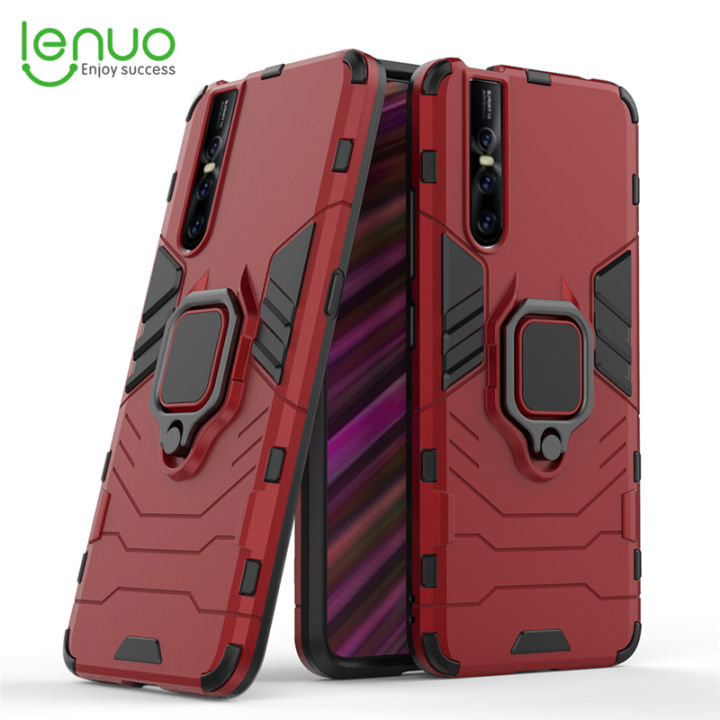 Lenuo Phone Case for vivo V15 Pro Silicone PC Metal Ring Holder Cover