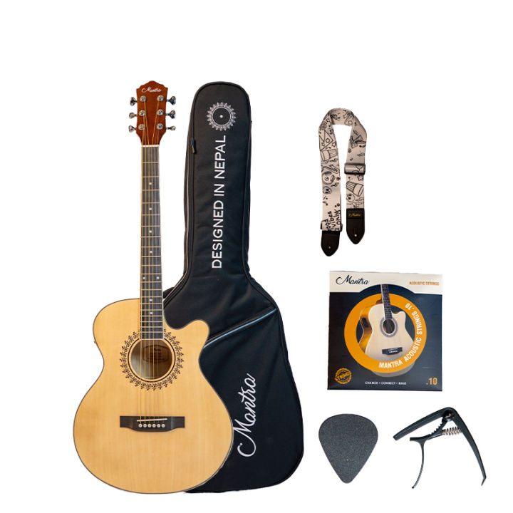 Mantra Avatar Semi Acoustic Guitar - 3 Band Equalizer and Tuner With Free Padded Bag, Capo, Strap, String and Picks