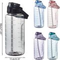 2L Large Capacity Water Bottle With Straw And Scale Gradient Color Sports And Fitness Motivational Water Bottle. 