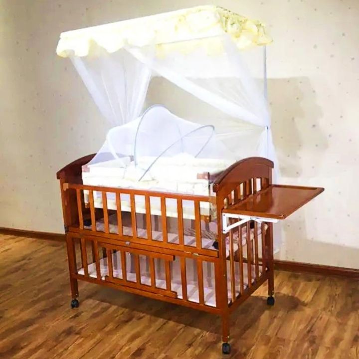 Wooden Cot with Swing and Mosquito Net Cot For Baby