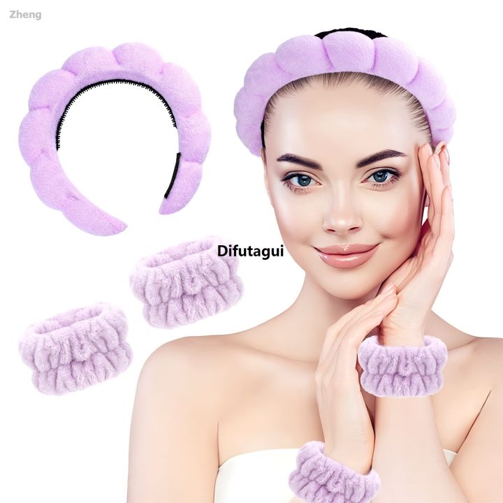 Difutagui%20Zheng%20Makeup%20towel%20cloth%20headband%20women's%203-piece%20non-slip%20spa%20Fifty%20percent%20Luxury%20discount%20headband%20and%20wristband%20set,%20soft%20hairband%20face%20wash%20and%20-%20Image%202