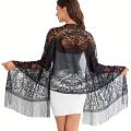 Summer Malaysia Solid Color Lace Hollow Fringe Long Scarf Shawl Wrap Veil for Women Cross Border Fashion. 