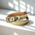 Square Women Skinny Leather Belt Ladies Black Thin Waist Belt for Dresses Jeans Pants with Gold Buckle and Metal Loops. 