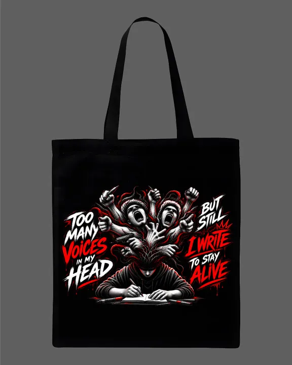 "Too%20Many%20Voices%20In%20My%20Head"%20Grunge%20Printed%20%20Tote%20Bag%E2%80%93%20Eco-Friendly%20Cotton%20Shoulder%20Shopping%20Bag-White,%20Black%20-%20Image%203