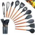 12 Piece Silicone Spatula Set with Wooden Handle including Holder. 