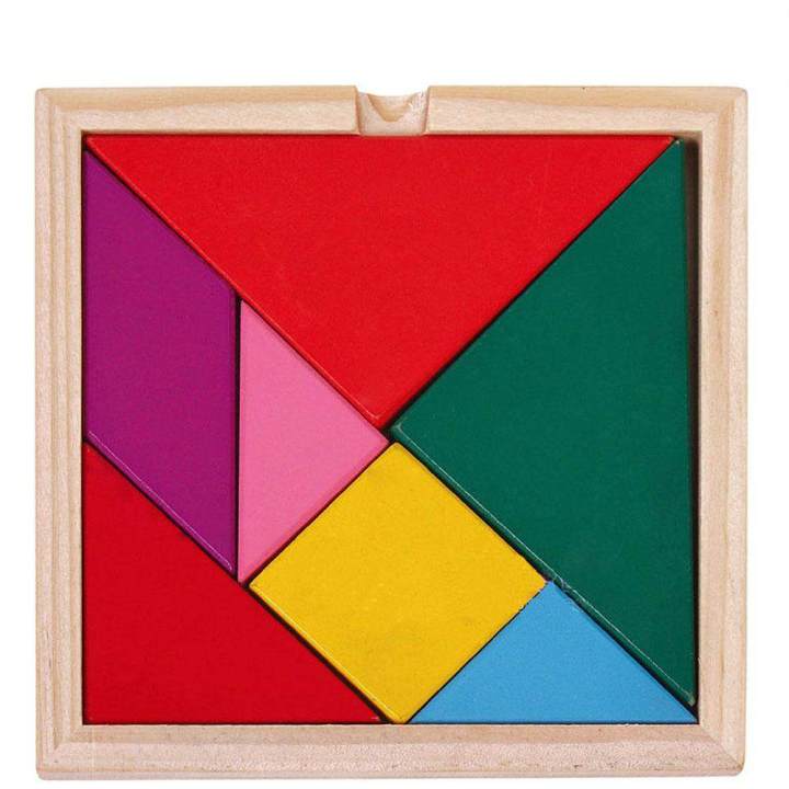 Educational Toy Colorful Wooden Brain Training Geometry Tangram Puzzle ...