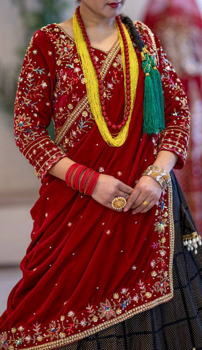 Heavy%20Embroidered%20Magar%20Cultural%20Dress%20Set%20%7C%20Hand%20Embroidered%20Blouse%20with%20Cotton%20Lehenga,%20Including%20Matching%20Ghalek%20-%20Image%202
