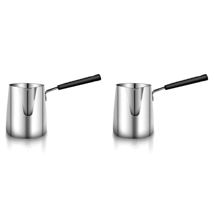 2X Stainless Steel Butter and Coffee Warmer,Turkish Coffee Pot,Mini Butter Melting Pot and Milk Pot with Spout -(350ML)