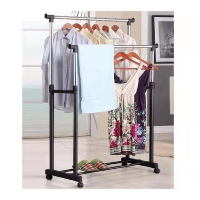 Adjustable Double Rolling Clothes Garment Rack - Portable Hanger with ...